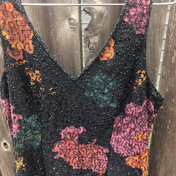 Vintage Beaded Floral Cocktail Dress Medium - Picture 3 of 7